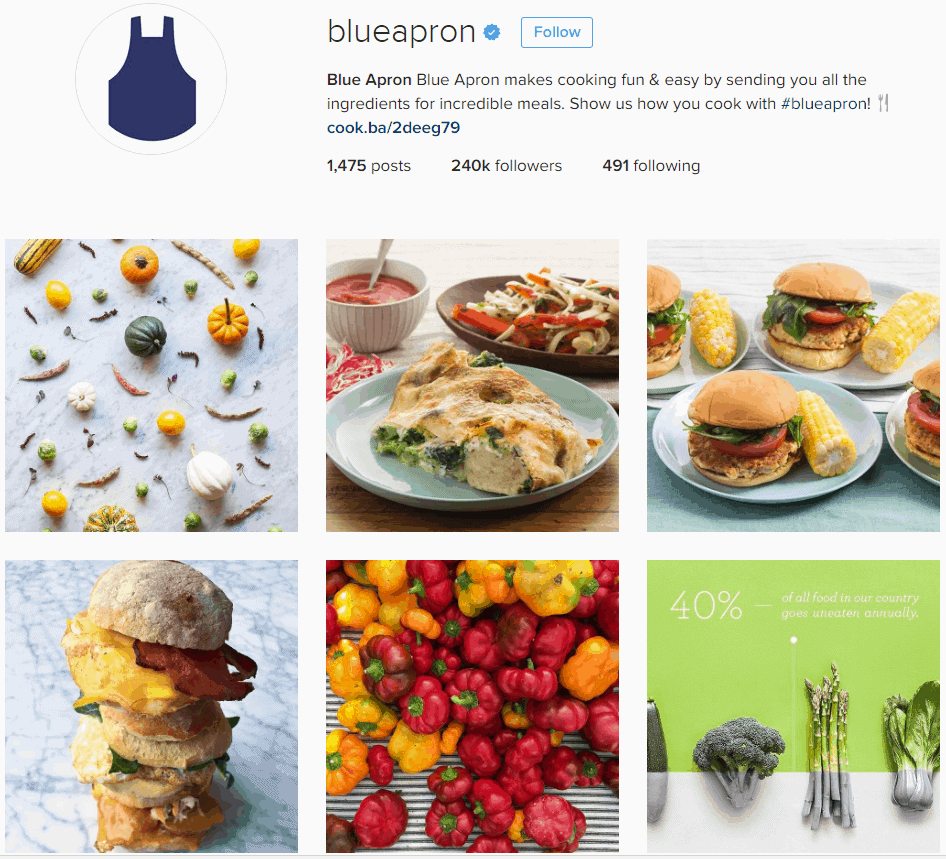 blue apron instagram page