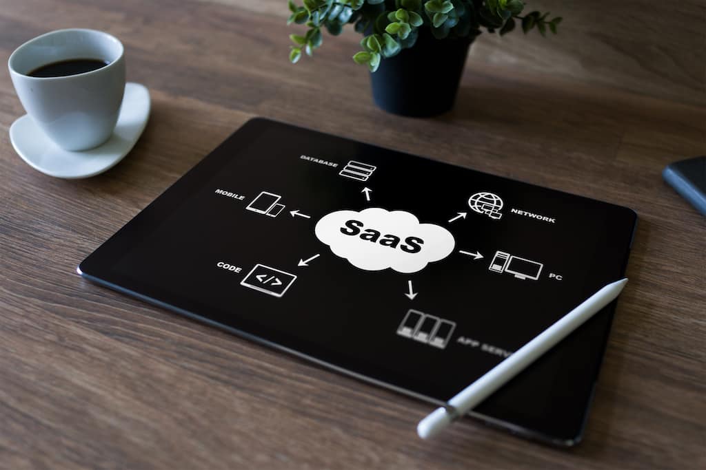 view of iPad with SaaS on screen