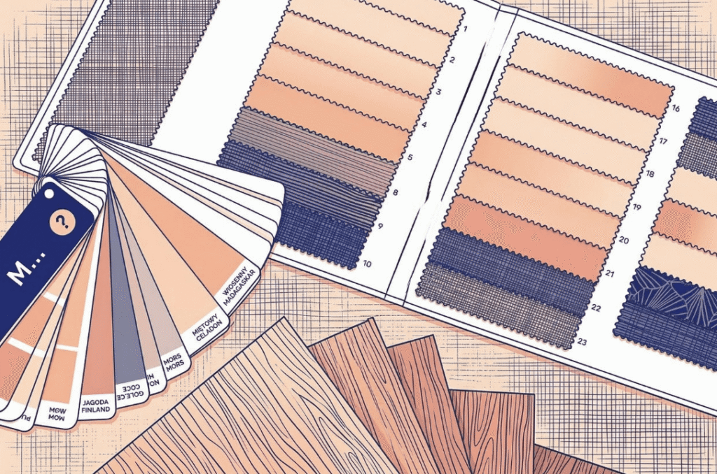 Color shade samples and swatches used in visual identity design for brand development