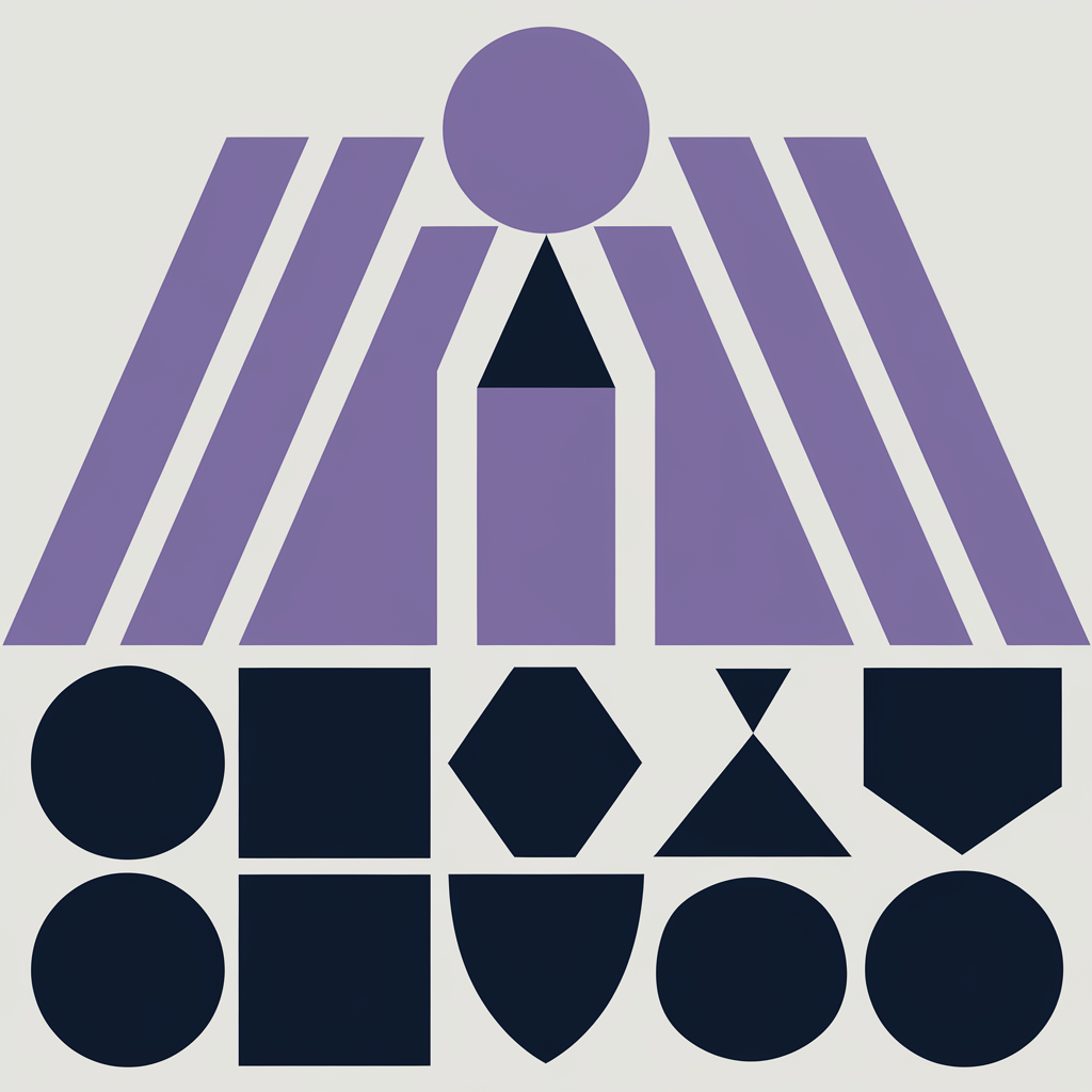 Illustration: geometric shapes representing ICP definition and buyer persona development, a bold wedge and layered forms on a light background