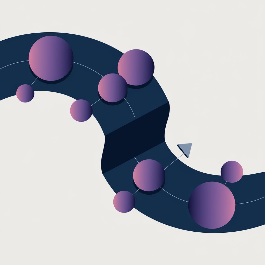 Illustration: a winding path connecting milestone nodes, representing stages in the B2B customer journey