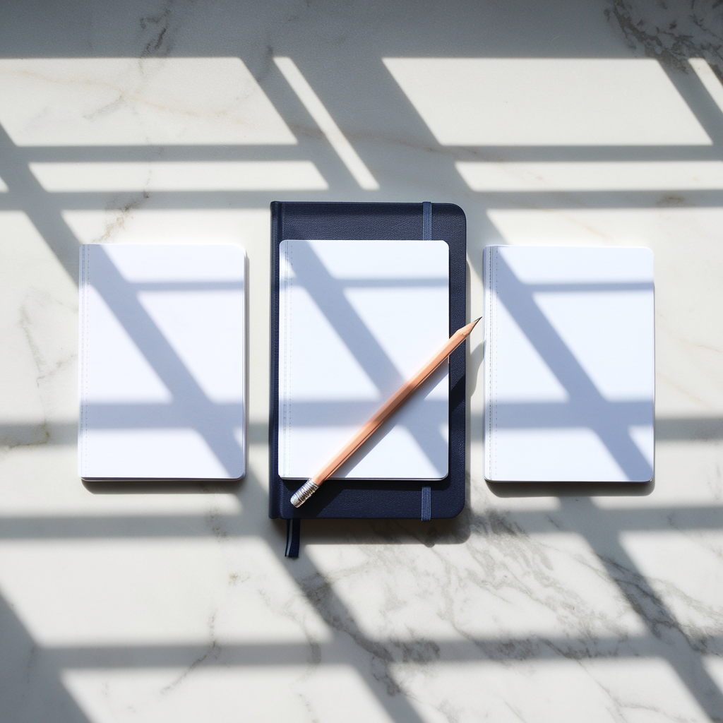 Planning notebooks and materials on a marble surface representing a structured go-to-market deliverable set