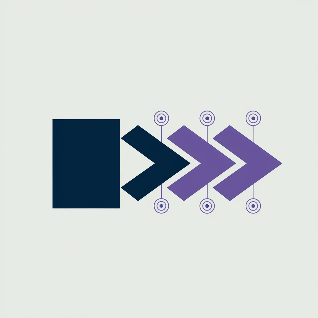 Flat illustration: navy rectangle with cascading chevron arrows pointing toward circular market segment targets, representing a B2B go-to-market strategy