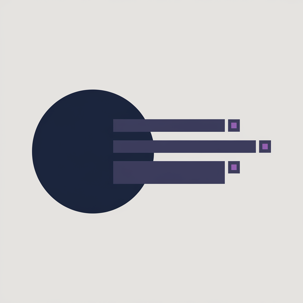 Illustration: a solid navy circle representing executive authority with three horizontal bars extending to purple placement squares, representing thought leadership reaching buyers
