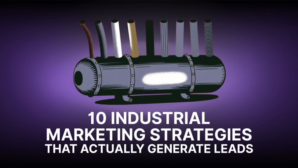 Illustration of industrial marketing strategies, featuring industrial materials and components used to represent lead generation and growth in B2B manufacturing markets.