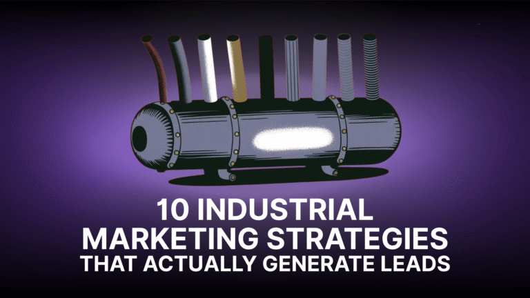Illustration of industrial marketing strategies, featuring industrial materials and components used to represent lead generation and growth in B2B manufacturing markets.