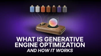 Illustration representing Generative Engine Optimization (GEO), showing multiple content sources connected to an AI system that generates search responses and recommendations.