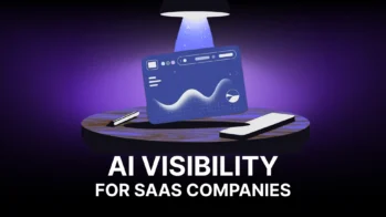 AI visibility for SaaS companies illustrated with a digital analytics dashboard under a spotlight.