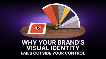 Illustration for why a brand’s visual identity fails outside its control, featuring a brand guide and color palette.