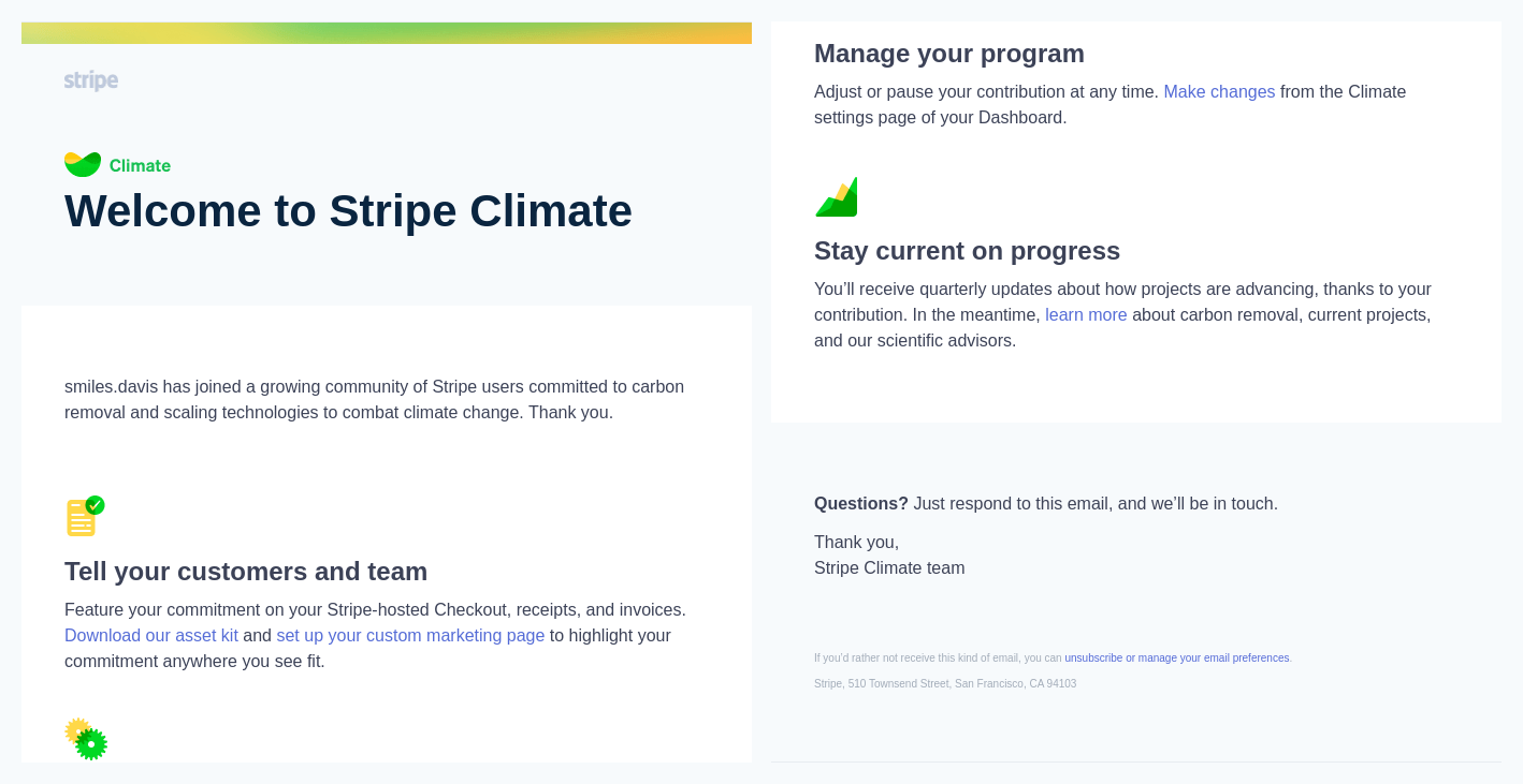 Stripe Climate product email