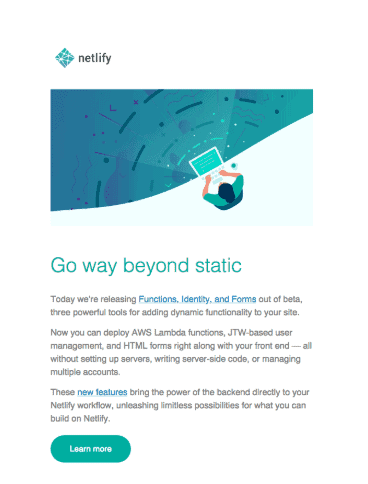 Netlify out-of-beta feature email