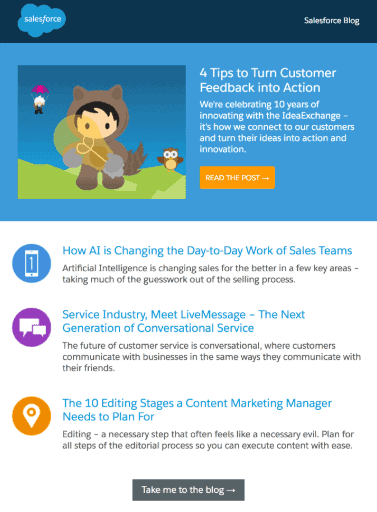 Salesforce blog highlights digest email