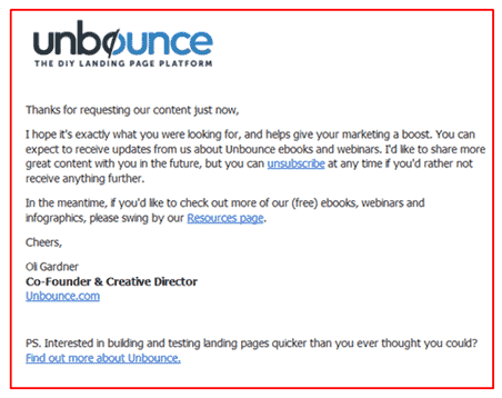 Unbounce post-download resource email