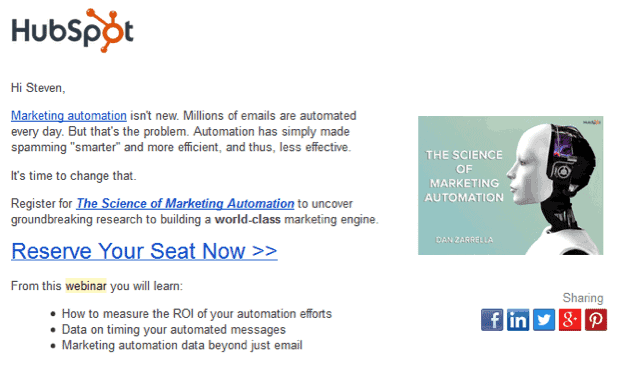 HubSpot webinar invitation email