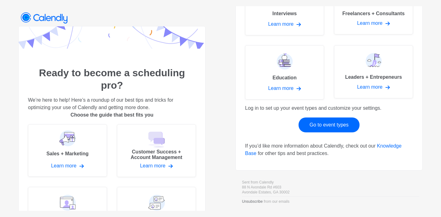 Calendly role-segmented onboarding email