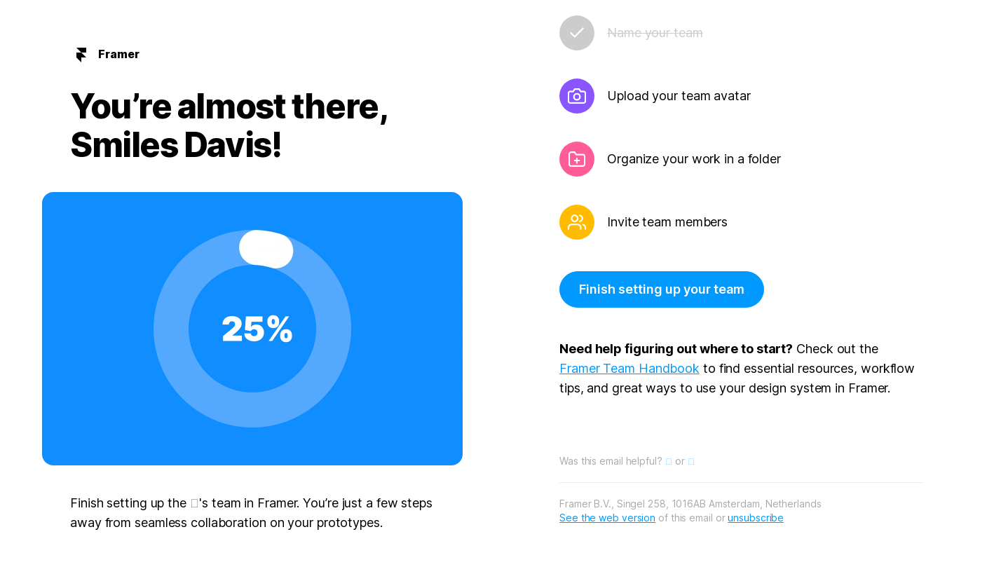 Framer almost-there onboarding nudge email