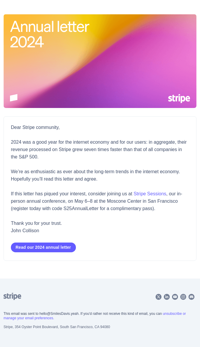 Stripe annual letter email