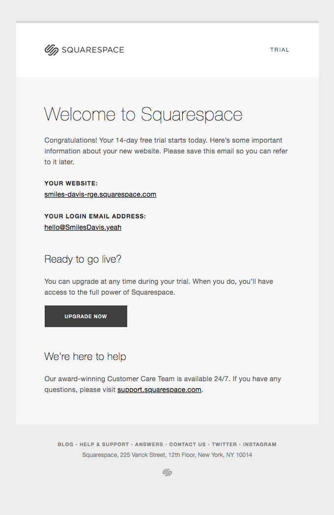 Squarespace training and support email
