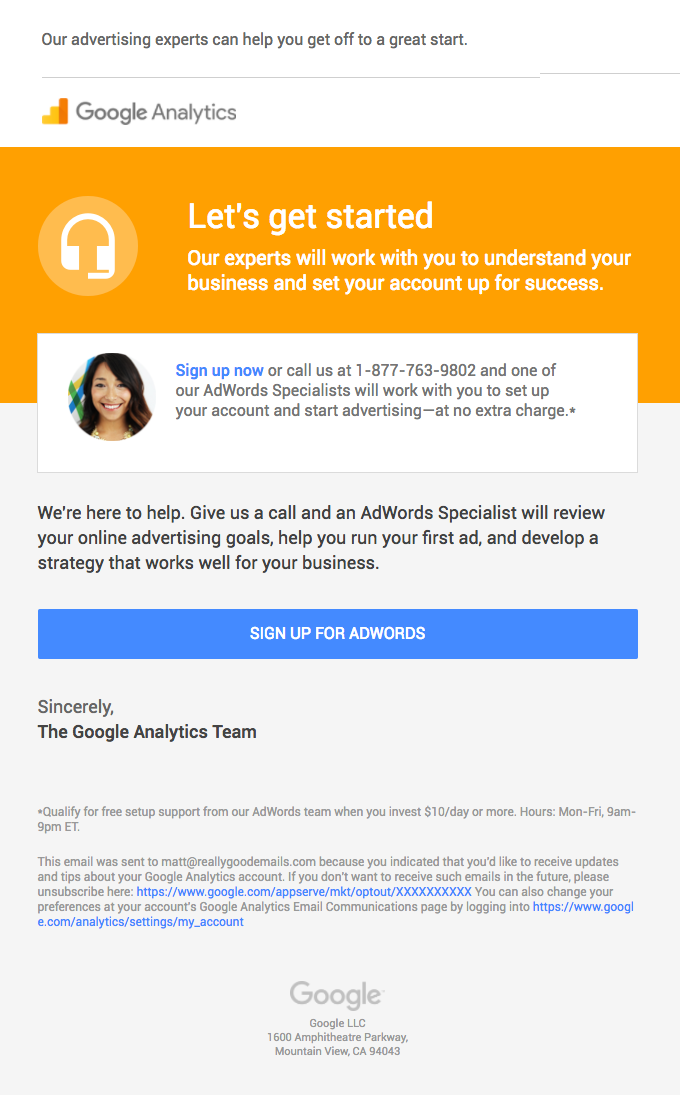 Google Ads getting-started onboarding email