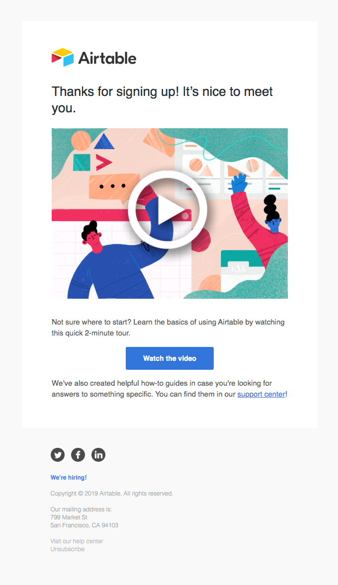 Airtable welcome email
