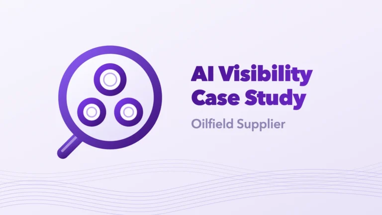 AI Visibility Case Study cover for an oilfield supplier, showing a magnifier over three OCTG pipe cross-sections.