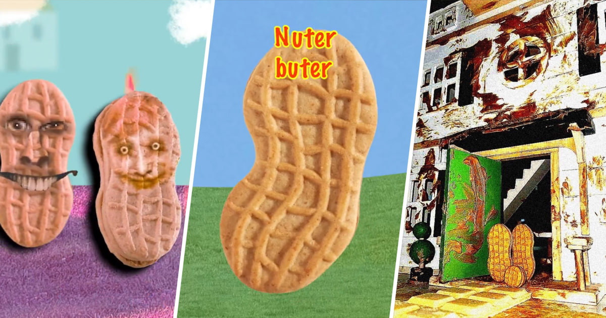 A surreal Nutter Butter TikTok frame with distorted cookie characters from the brand's Nutterverse storyline