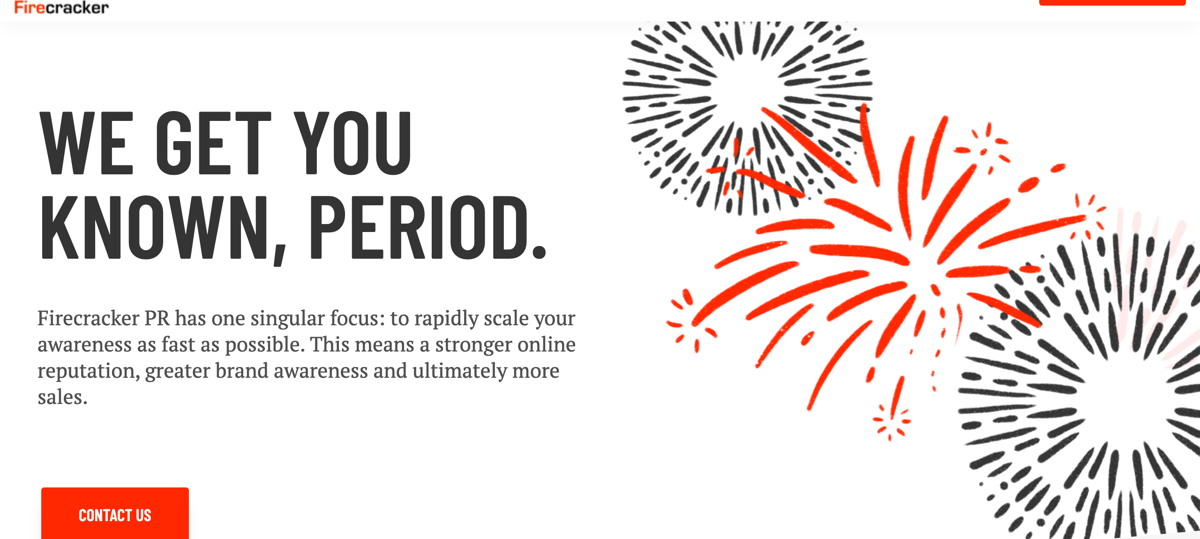 The Firecracker PR homepage, headed We Get You Known, Period
