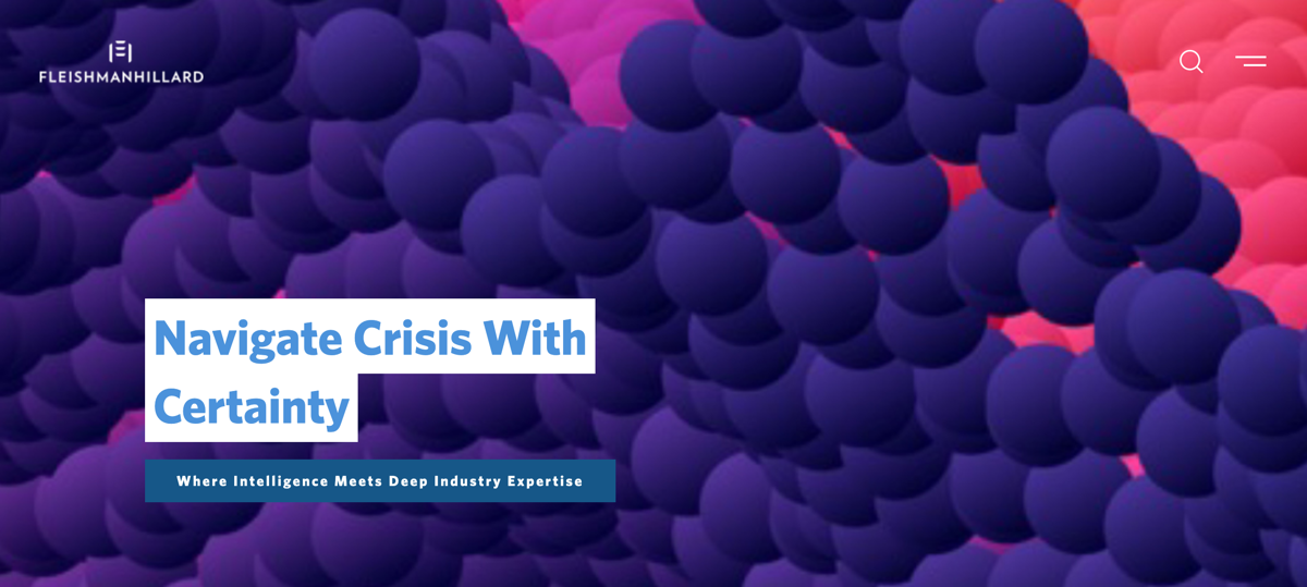 The FleishmanHillard homepage, headed Navigate Crisis With Certainty