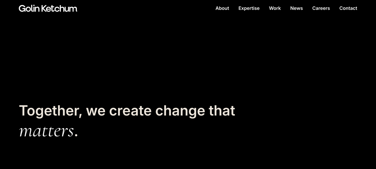 The Golin Ketchum homepage, headed Together, we create change that matters