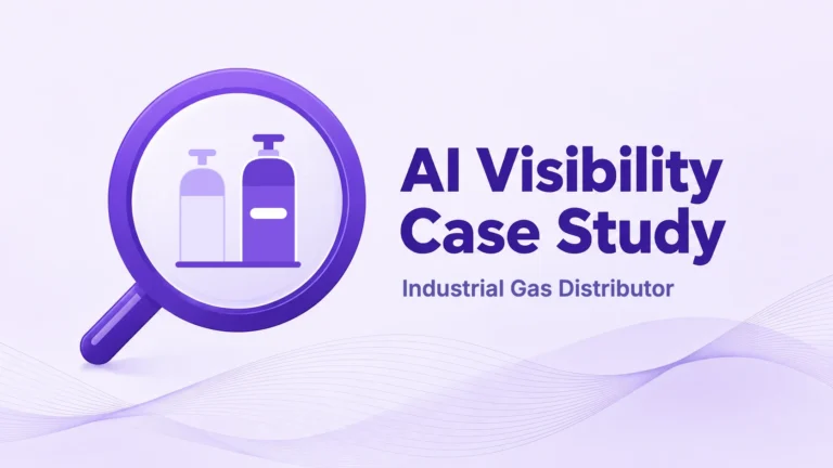 AI Visibility Case Study cover for an industrial gas distributor, with two gas cylinders inside a magnifying glass.